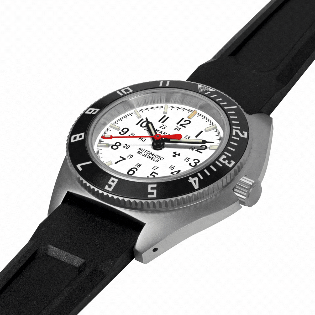 41mm Arctic Steel Navigator w/ Date Automatic (Arctic SSNAV-D Auto) on Black 3-Piece Rubber Strap Kit