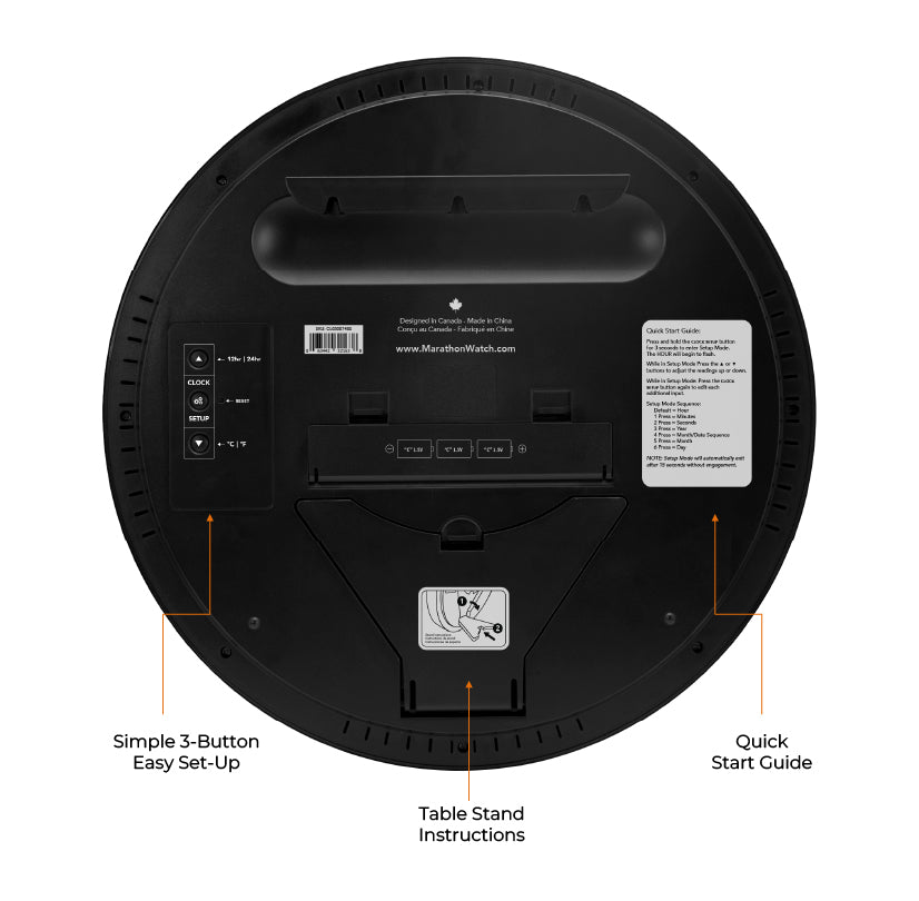Reloj de pared digital redondo de 15 pulgadas - Negro