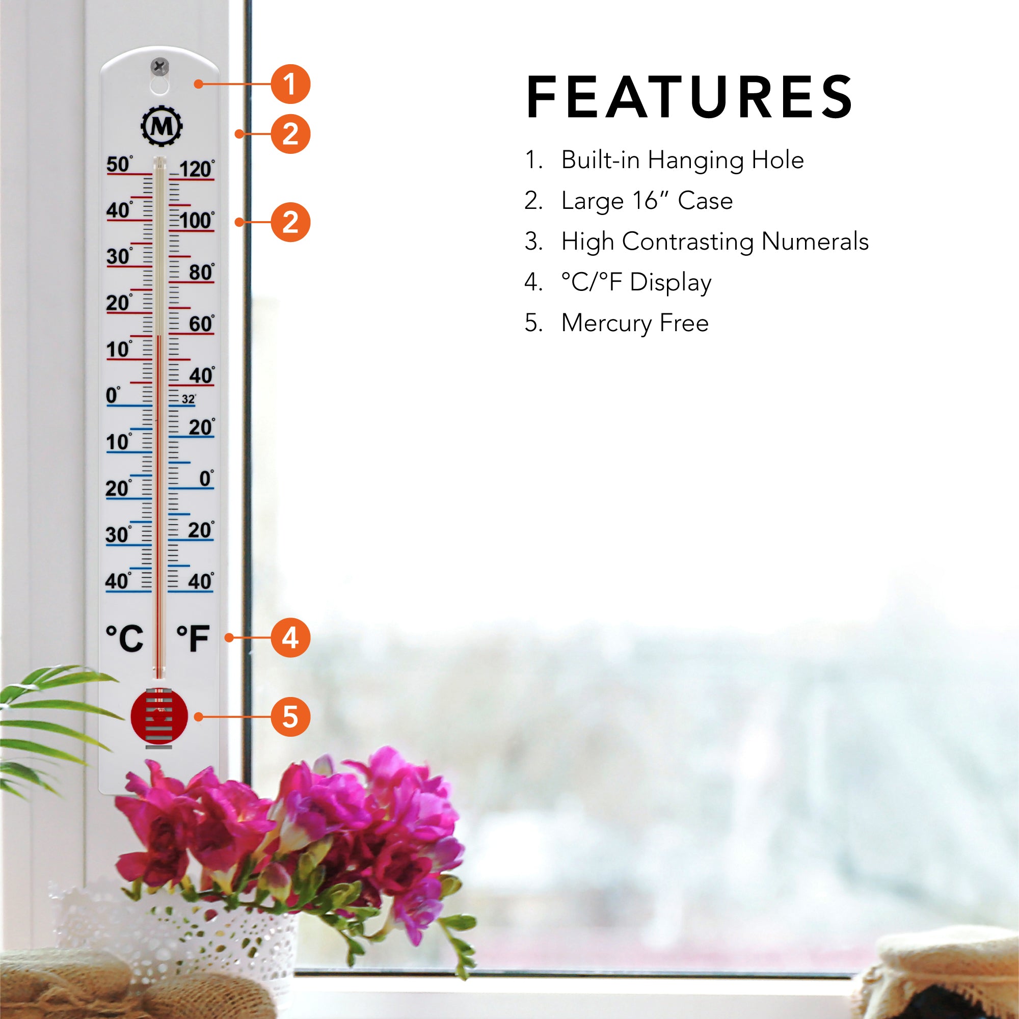 16 LARGE INDOOR OUTDOOR WALL THERMOMETER Weather Resistant