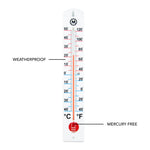 16" Vertical Outdoor Thermometer, Celsius markings on the left, Fahrenheit markings on the right; indicator lines in blue below freezing, red above freezing