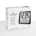 Slim Self-Setting Full Calendar Wall Clock with Indoor/Outdoor Temperature