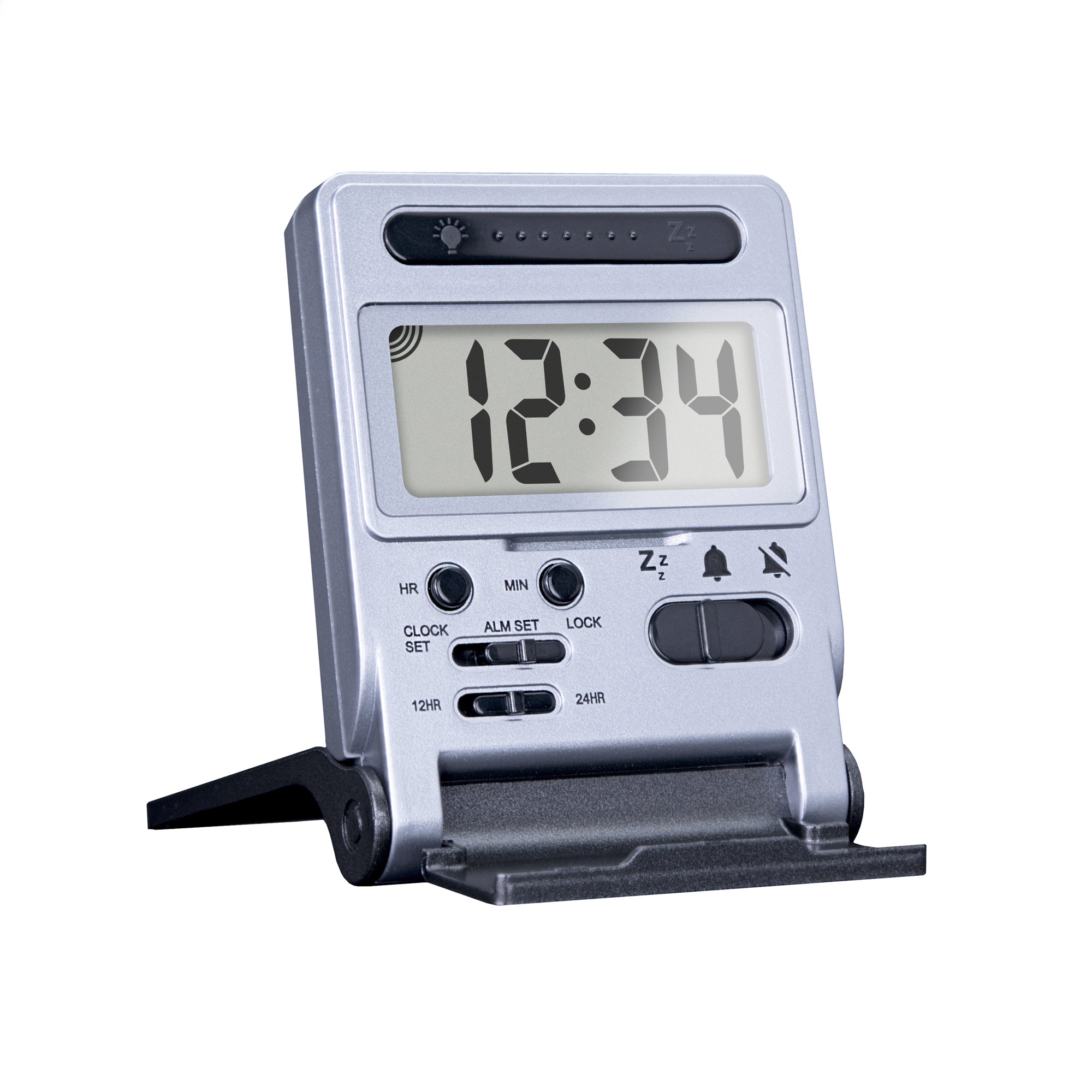 Compact Travel Alarm Clock with Built-In Phone Stand