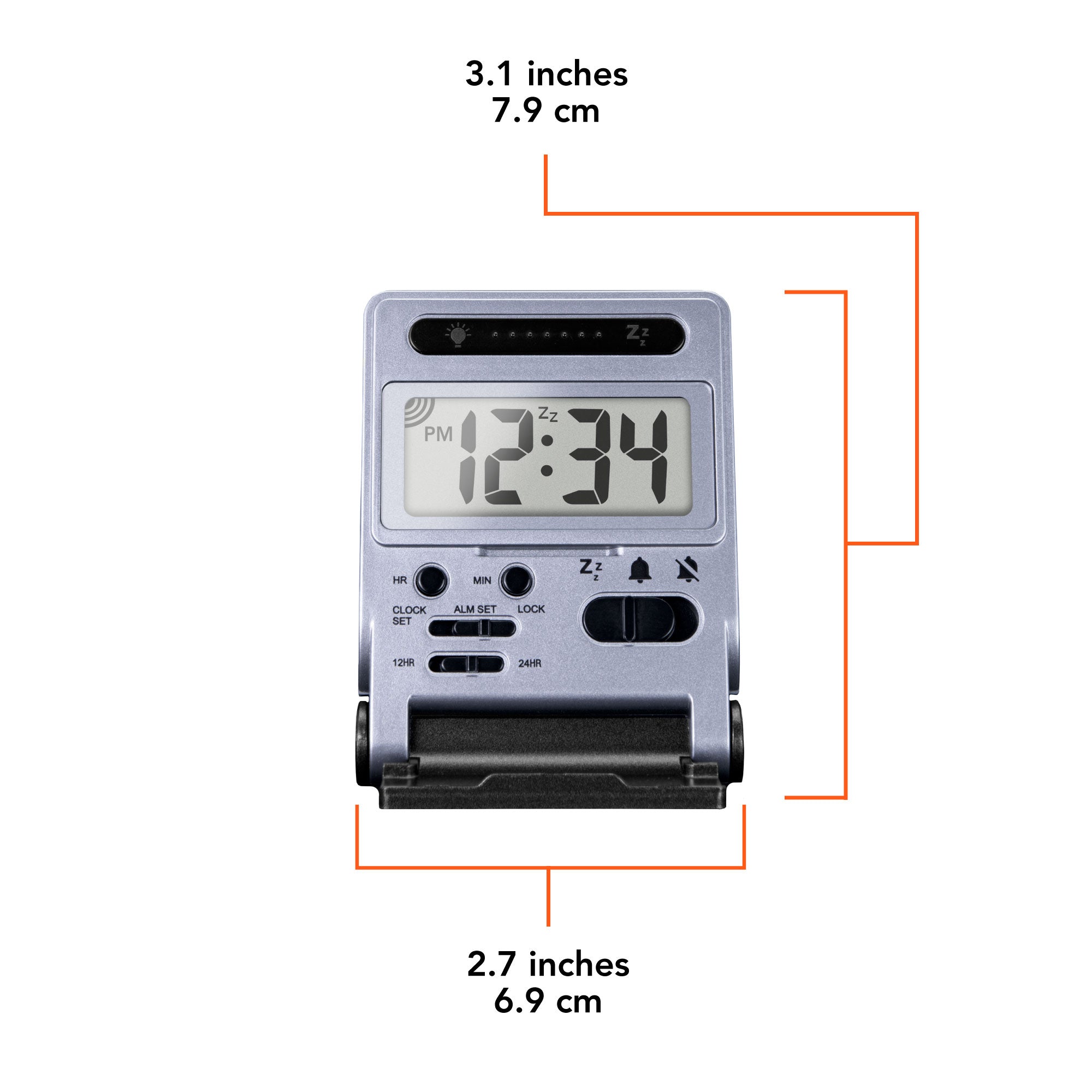 Compact Travel Alarm Clock with Built-In Phone Stand