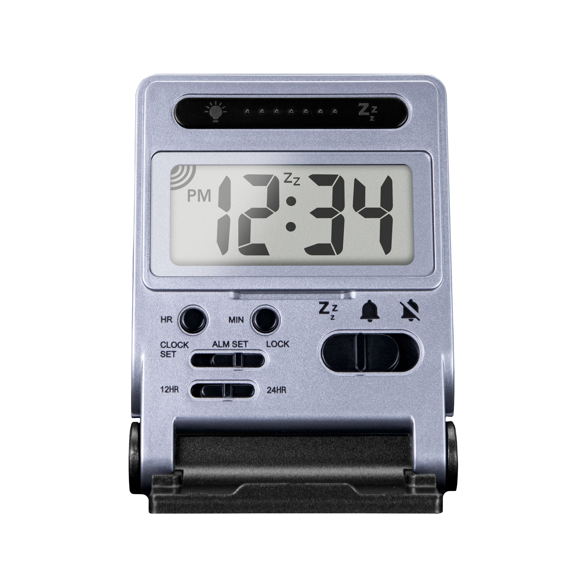 Compact Travel Alarm Clock with Built-In Phone Stand