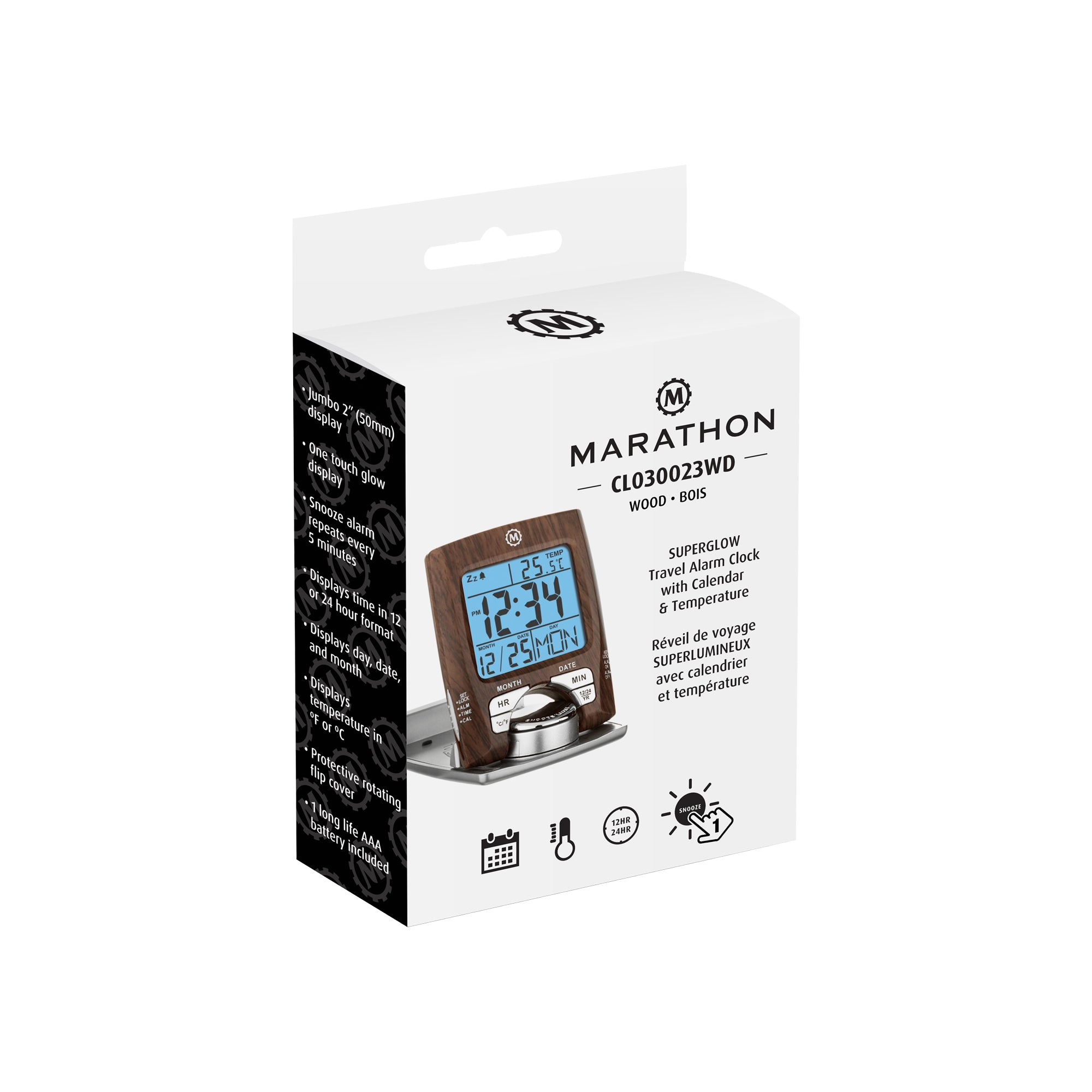 Despertador de viaje con calendario y temperatura