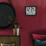 Slim Self-Setting Full Calendar Wall Clock with Indoor/Outdoor Temperature image
