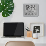 Slim Self-Setting Full Calendar Wall Clock with Indoor/Outdoor Temperature