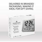 Slim Self-Setting Full Calendar Wall Clock with Indoor/Outdoor Temperature image