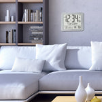 Slim Self-Setting Full Calendar Wall Clock with Indoor/Outdoor Temperature