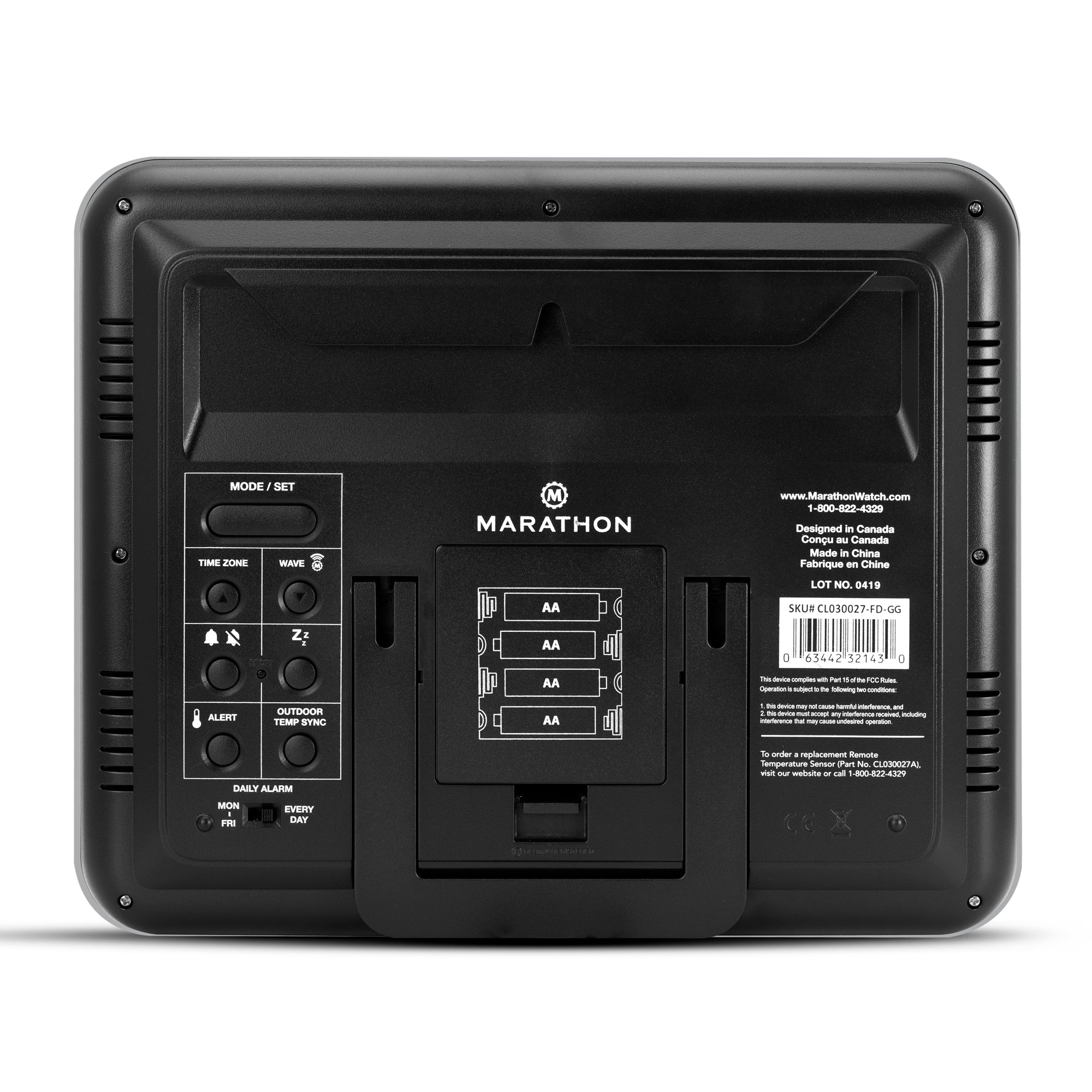 Slim Self-Setting Full Calendar Wall Clock with Indoor/Outdoor Temperature