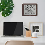 Slim Self-Setting Full Calendar Wall Clock with Indoor/Outdoor Temperature