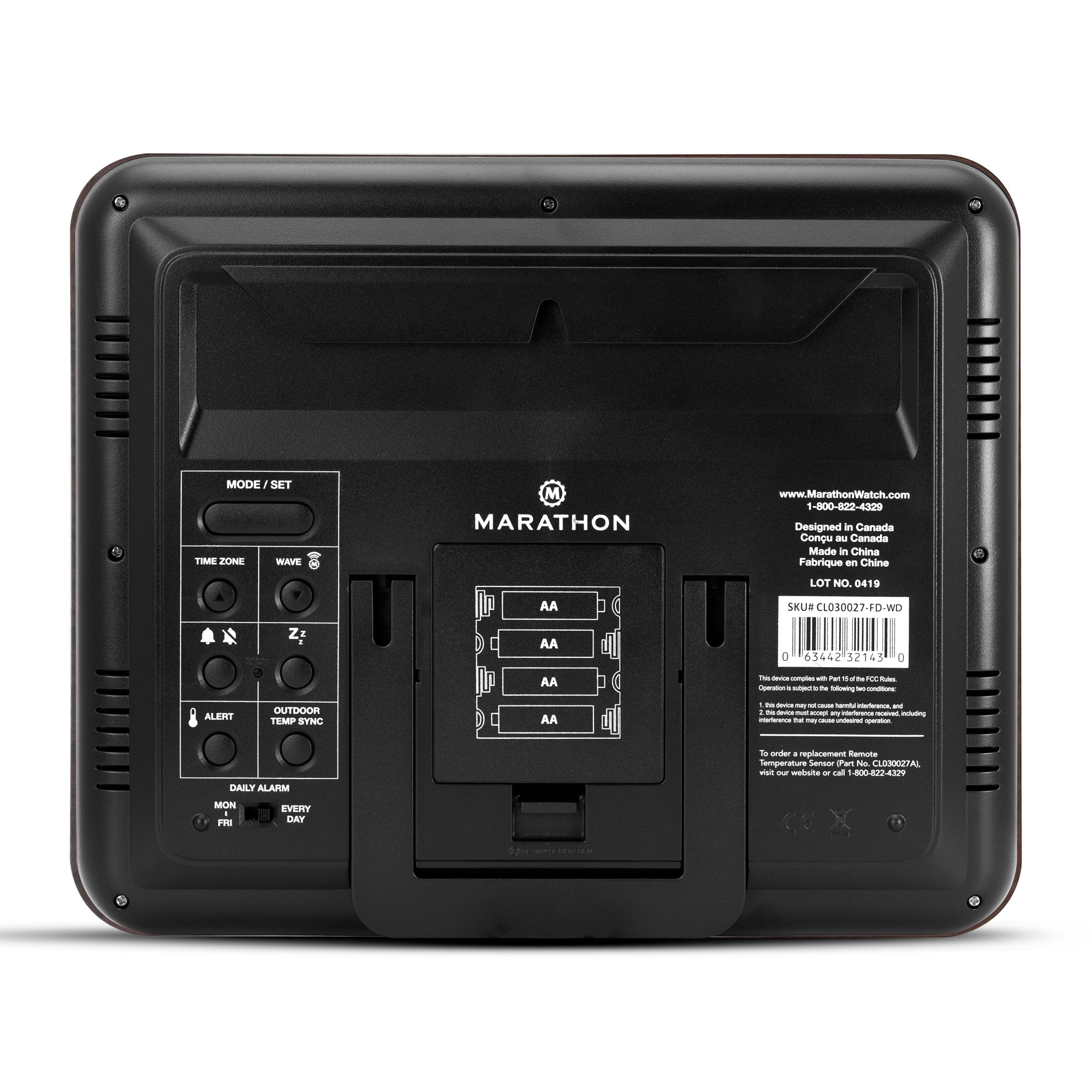 Slim Self-Setting Full Calendar Wall Clock with Indoor/Outdoor Temperature