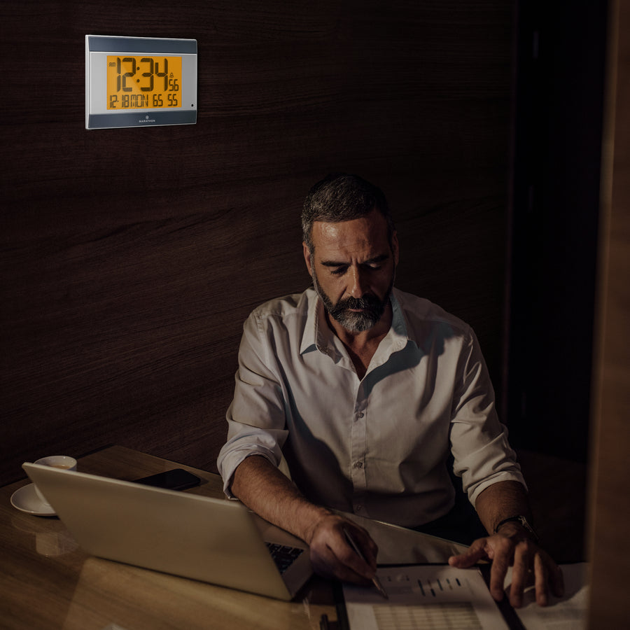 Atomic Digital Wall Clock with Auto Backlight Marathon Watch