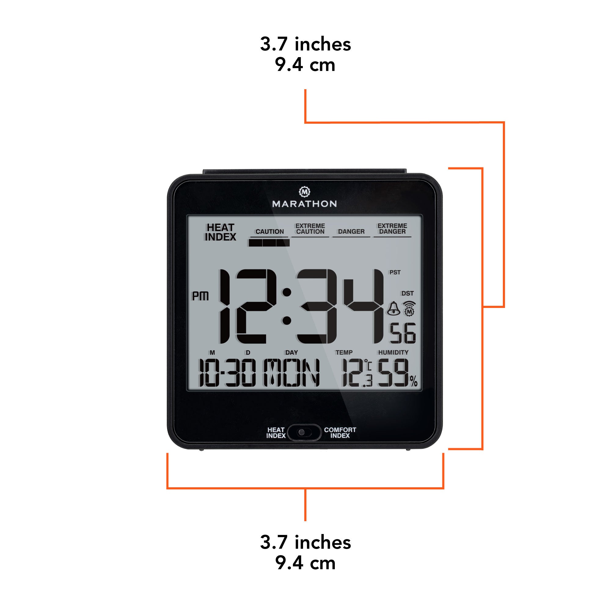 Self-Setting Desk Clock with Backlight, Heat & Comfort Index