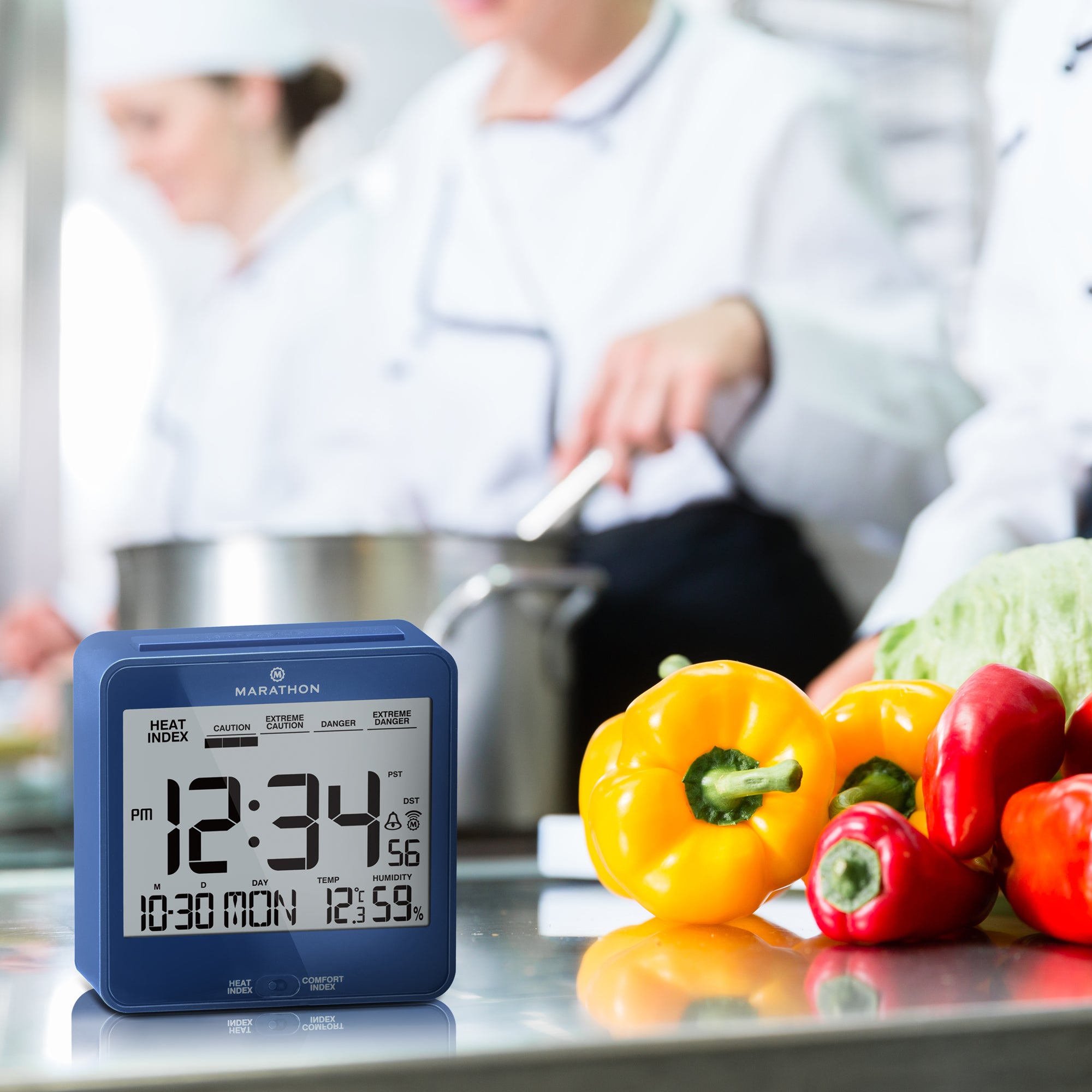 Self-Setting Desk Clock with Backlight, Heat & Comfort Index