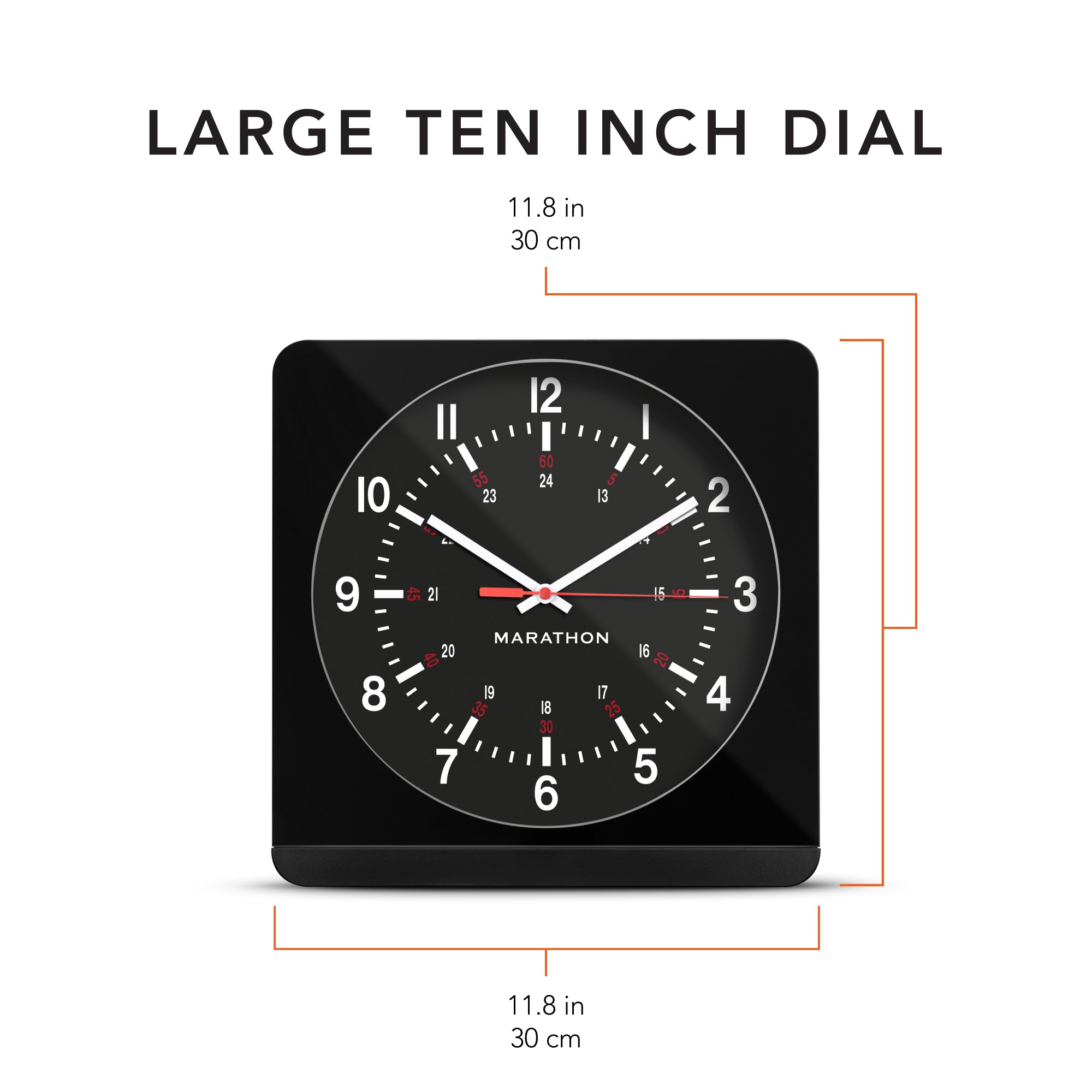 Jumbo 12 Inch Analog Wall Clock with Auto Backlight - Black Case/Black Dial