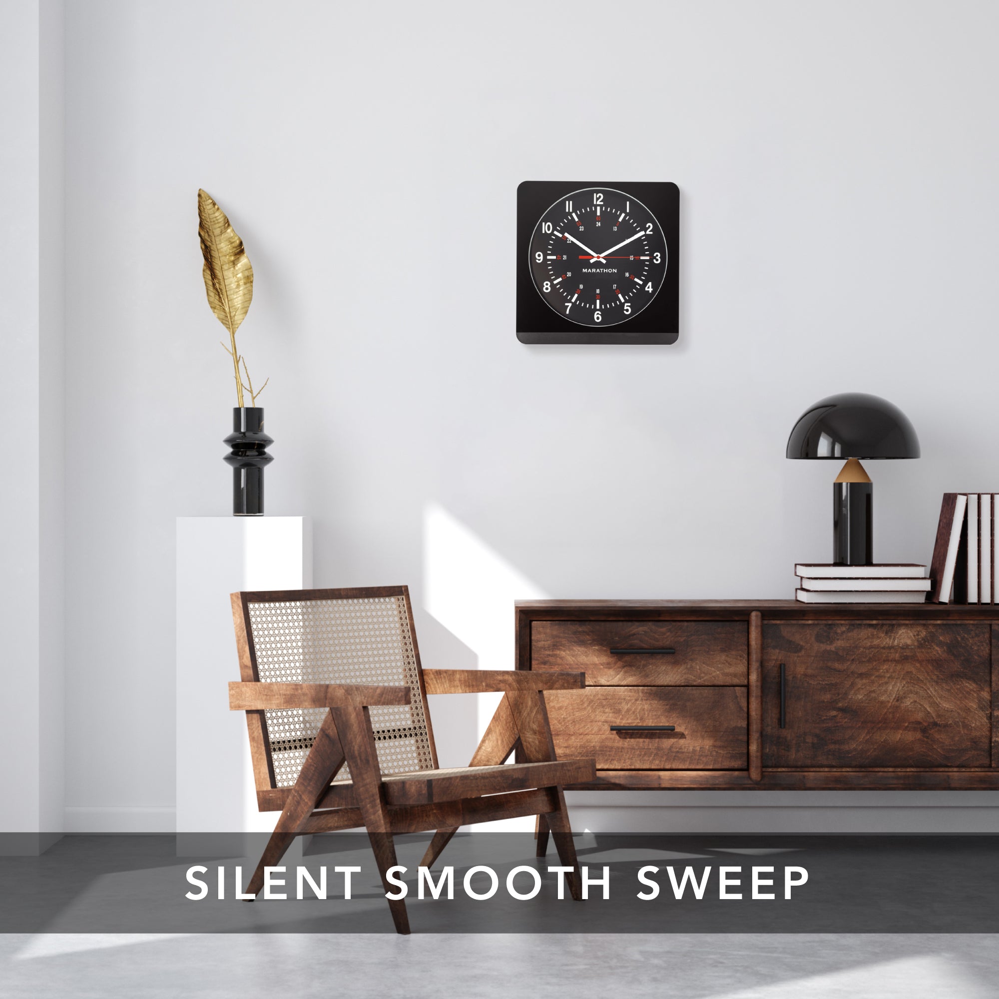 Jumbo 12 Inch Analog Wall Clock with Auto Backlight - Black Case/Black Dial