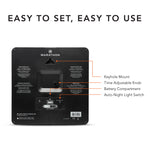 Jumbo 12 Inch Analog Wall Clock with Auto Backlight - Black Case/Black Dial