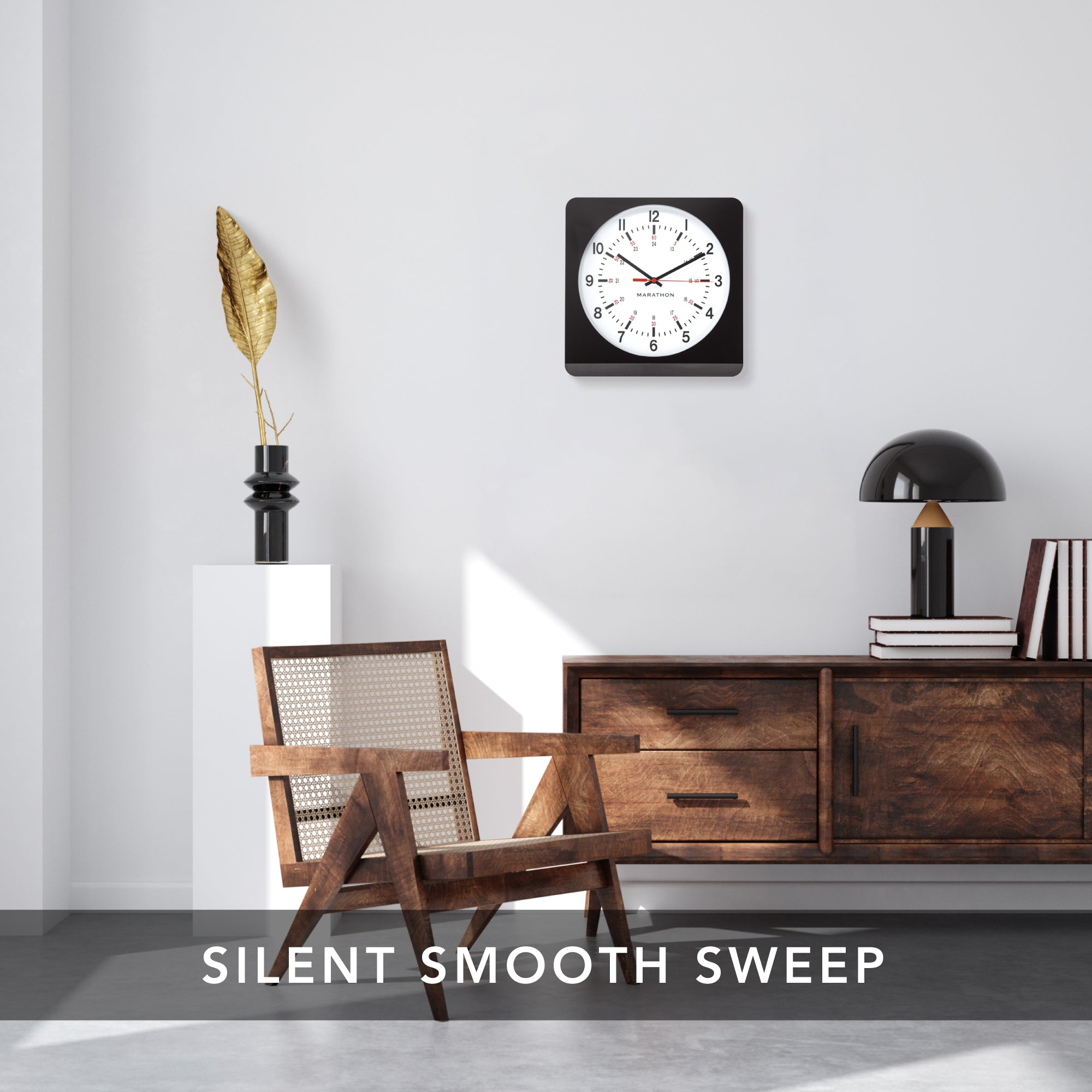 Jumbo 12 Inch Analog Wall Clock with Auto Backlight - Black Case/White Dial