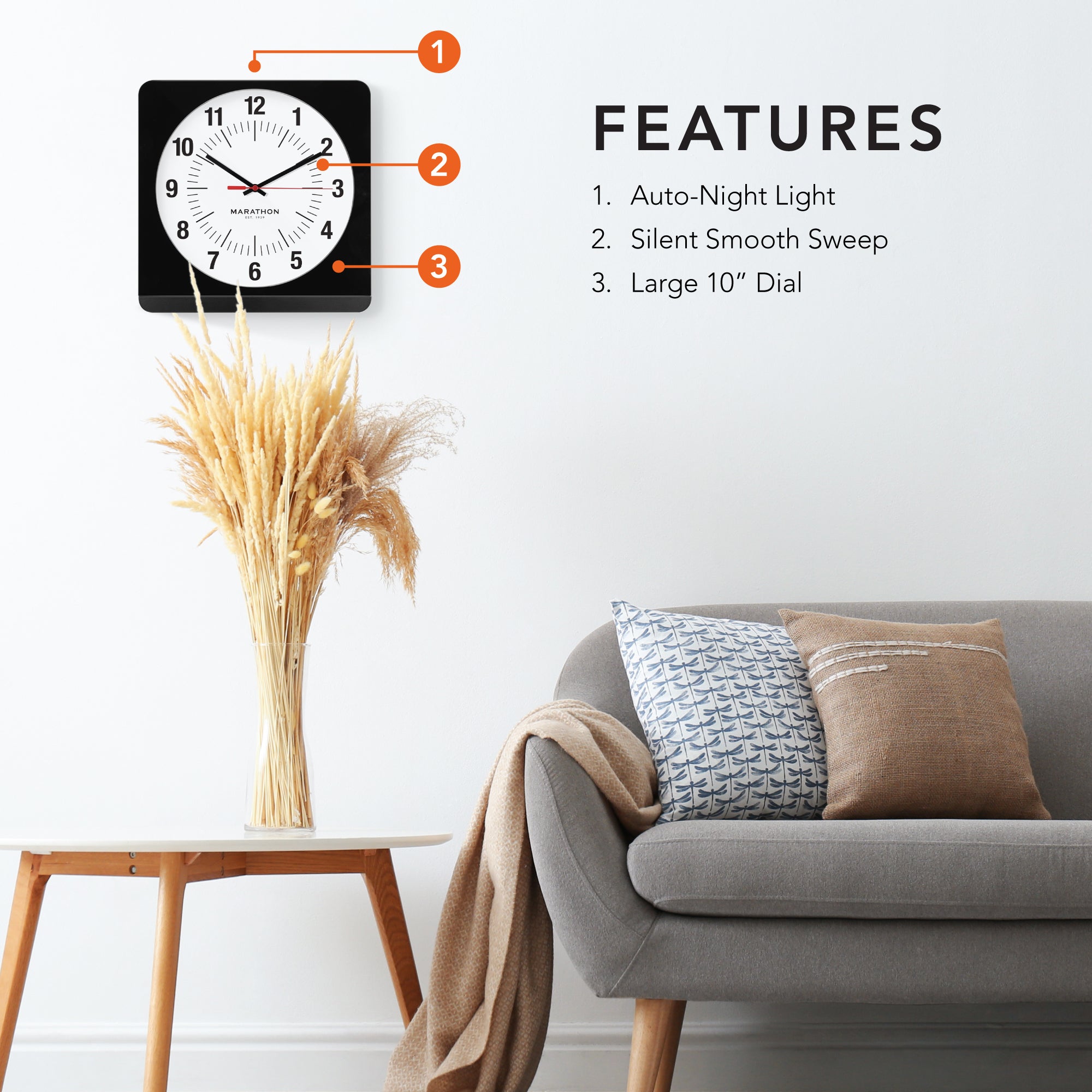 Studio Edition Jumbo 12 Inch Analog Wall Clock with Auto Backlight - Black