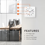 Jumbo 12 Inch Analog Wall Clock with Auto Backlight - White Case/White Dial image