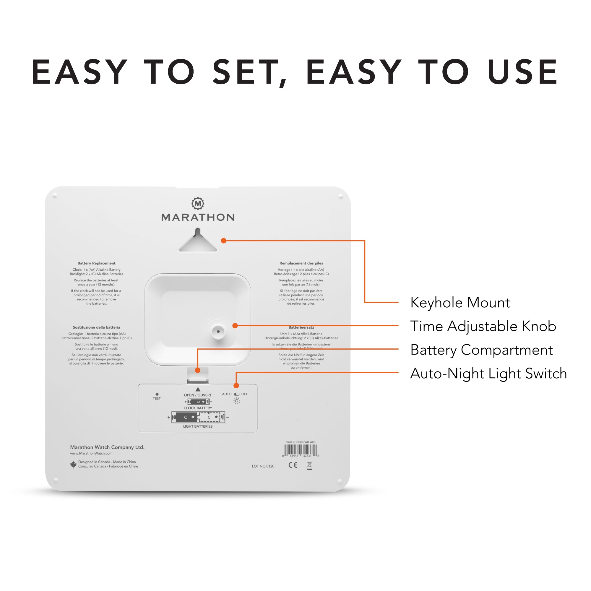 Studio Edition Jumbo 12 Inch Analog Wall Clock with Auto Backlight - White