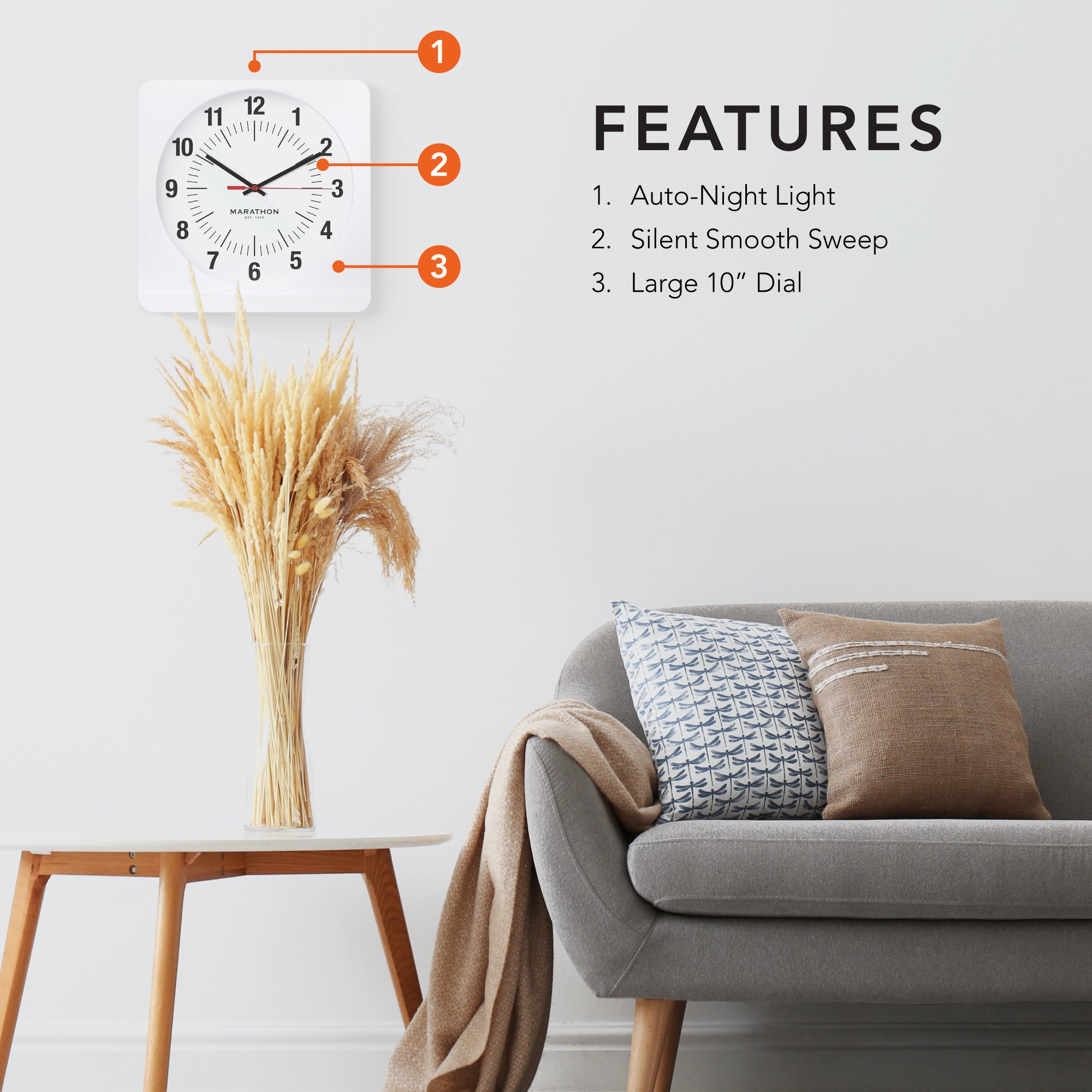 Studio Edition Jumbo 12 Inch Analog Wall Clock with Auto Backlight - White