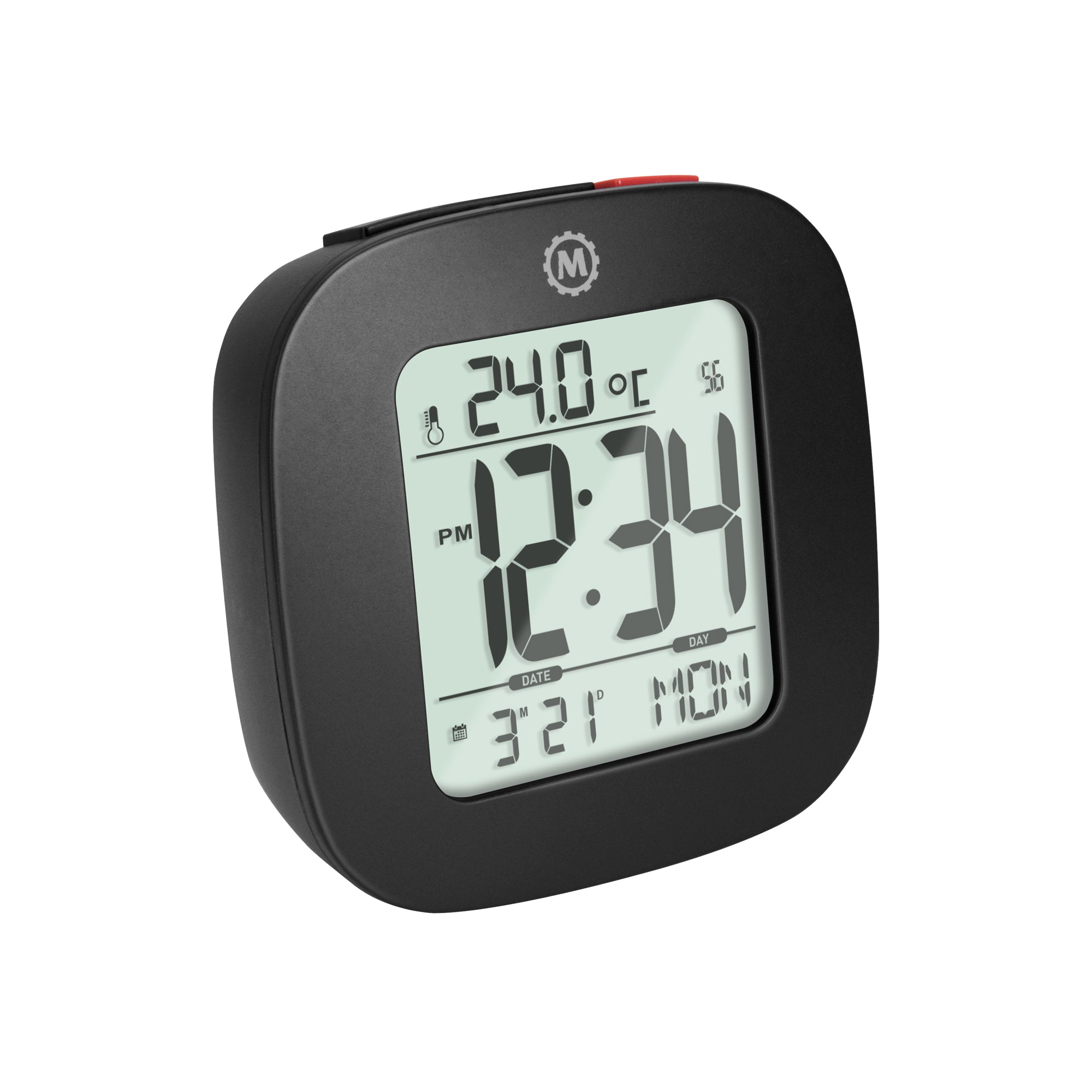 Compact Alarm Clock with Temperature and Date - Black – Marathon Watch