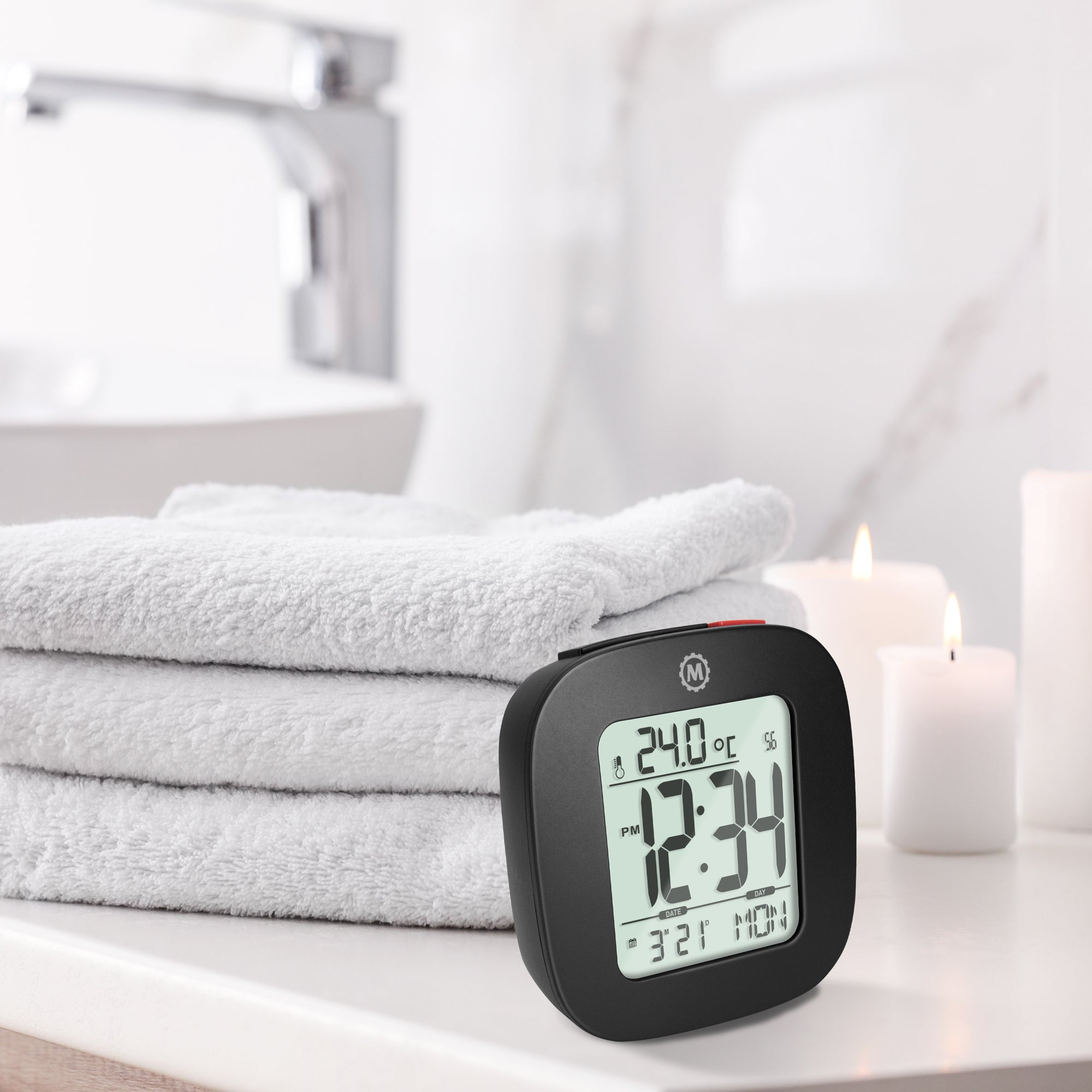 Compact Alarm Clock with Temperature and Date - Black
