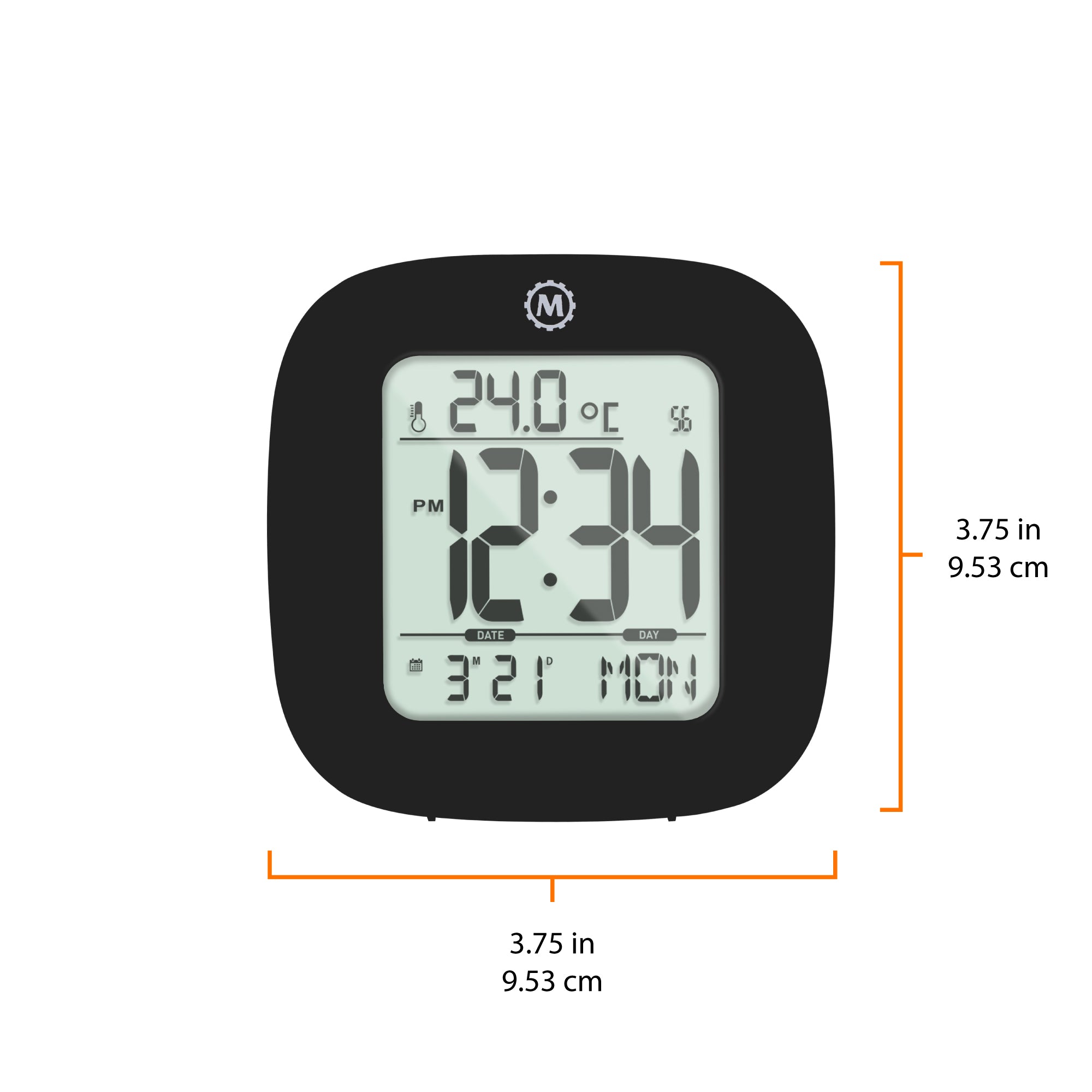 Compact Alarm Clock with Temperature and Date - Black