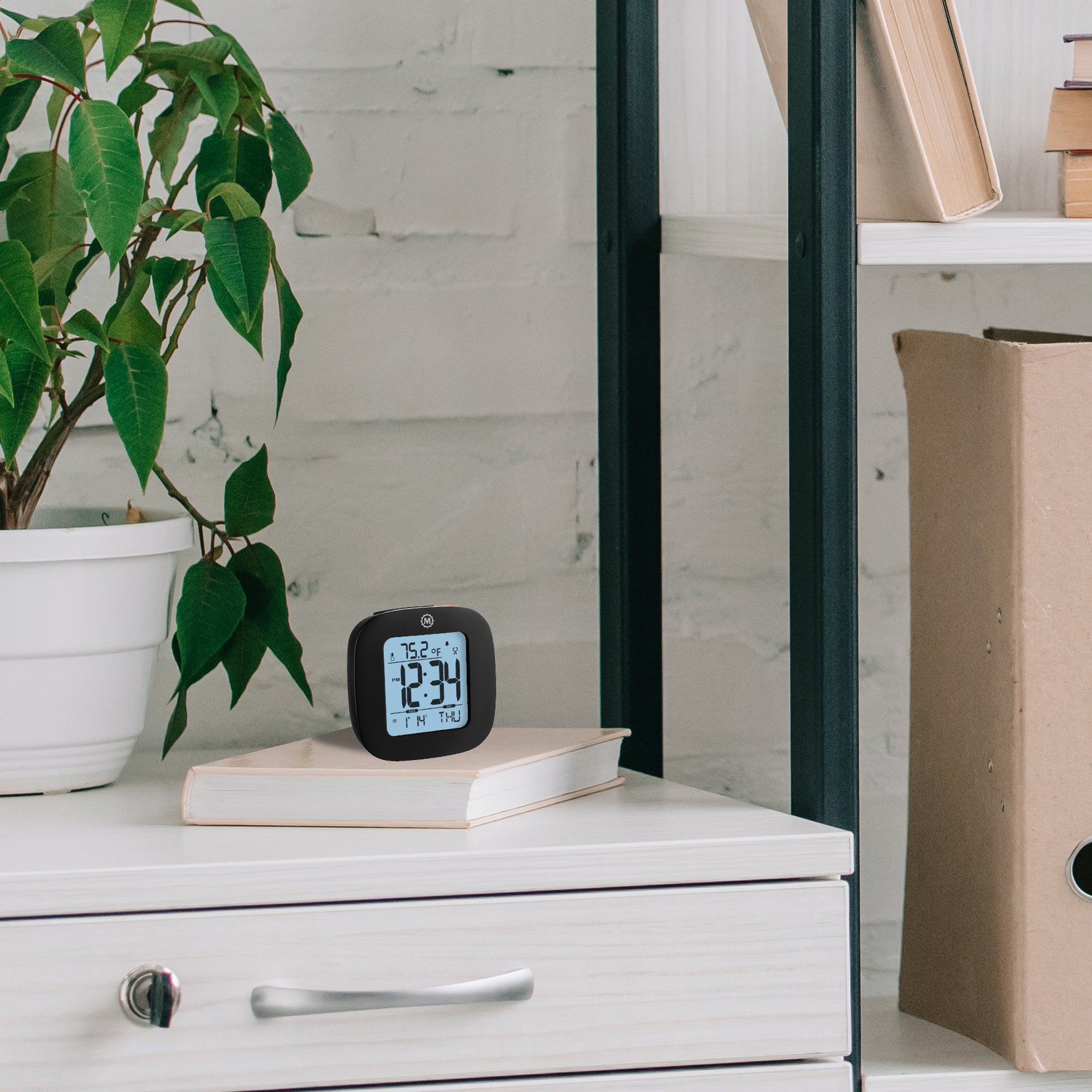 Compact Alarm Clock with Temperature and Date - Black image