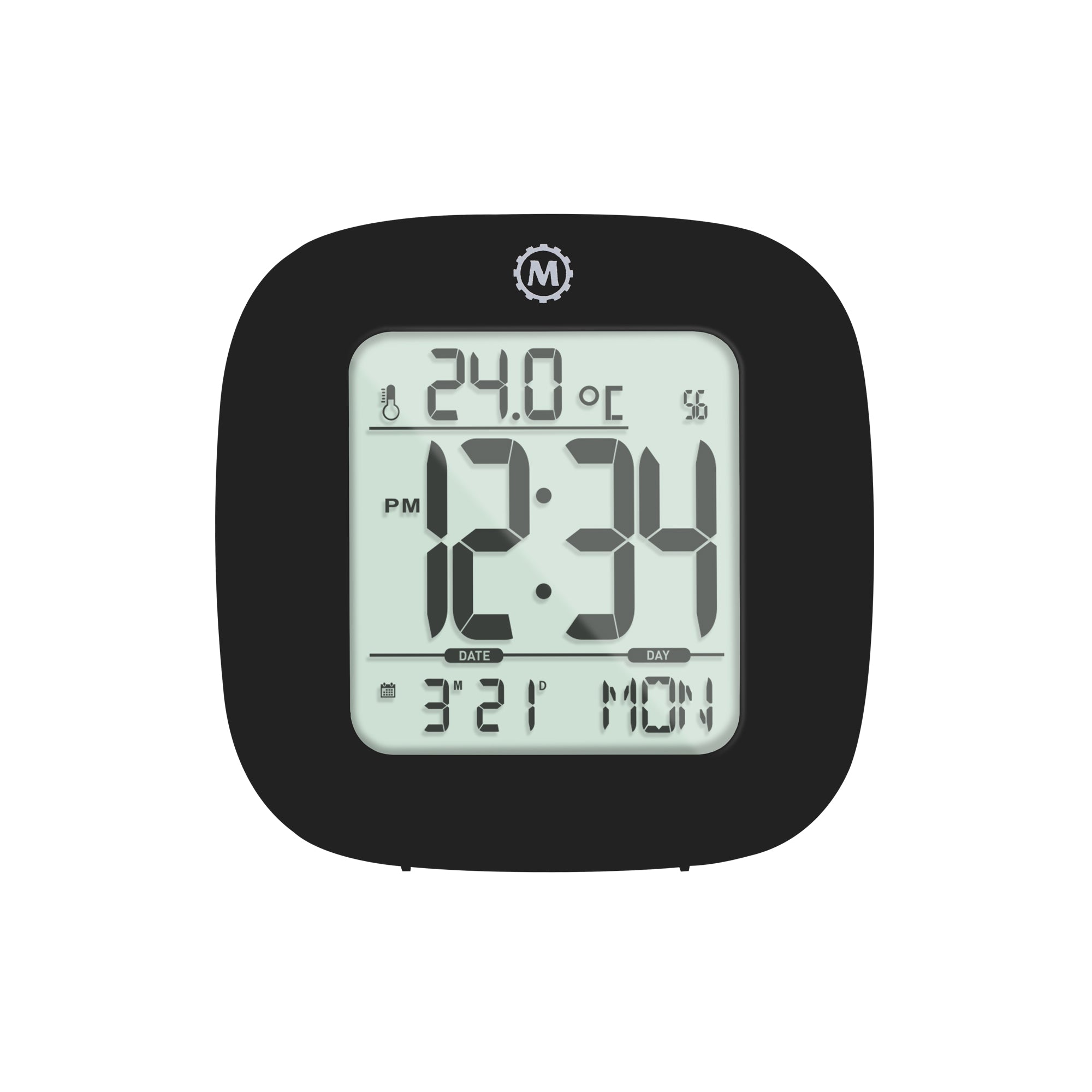 Compact Alarm Clock with Temperature and Date - Black