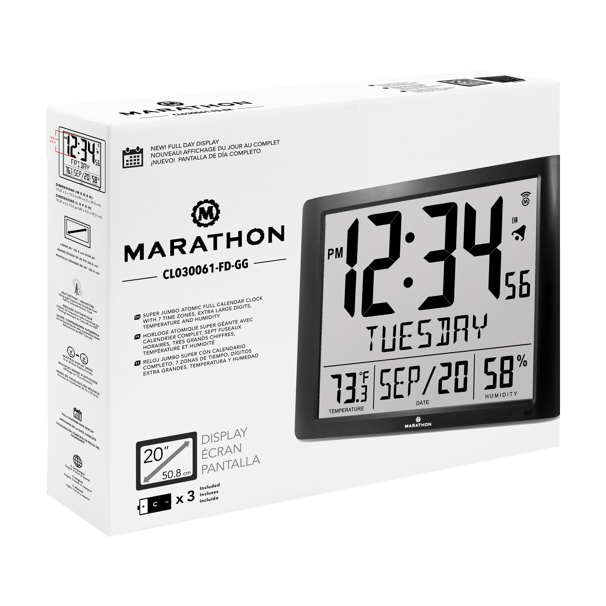 Super Jumbo Self-Setting Wall Clock with Full Date Display and 7 Time Zones