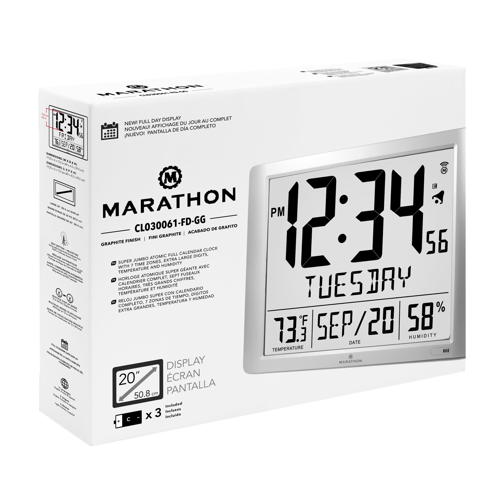 Super Jumbo Self-Setting Wall Clock with Full Date Display and 7 Time Zones