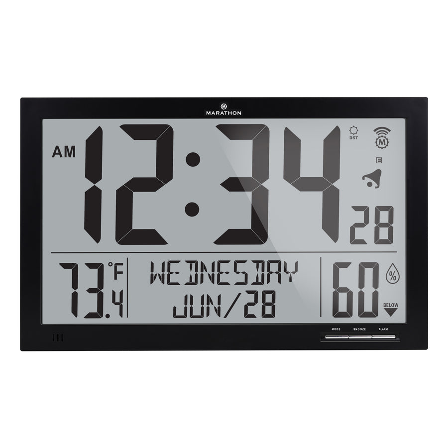 Slim Jumbo Atomic Wall Clock Full Calendar Display with Indoor Tempera