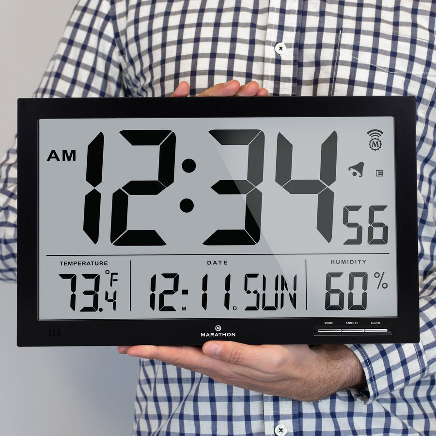 Horloge murale atomique Slim Jumbo avec température intérieure & humidité