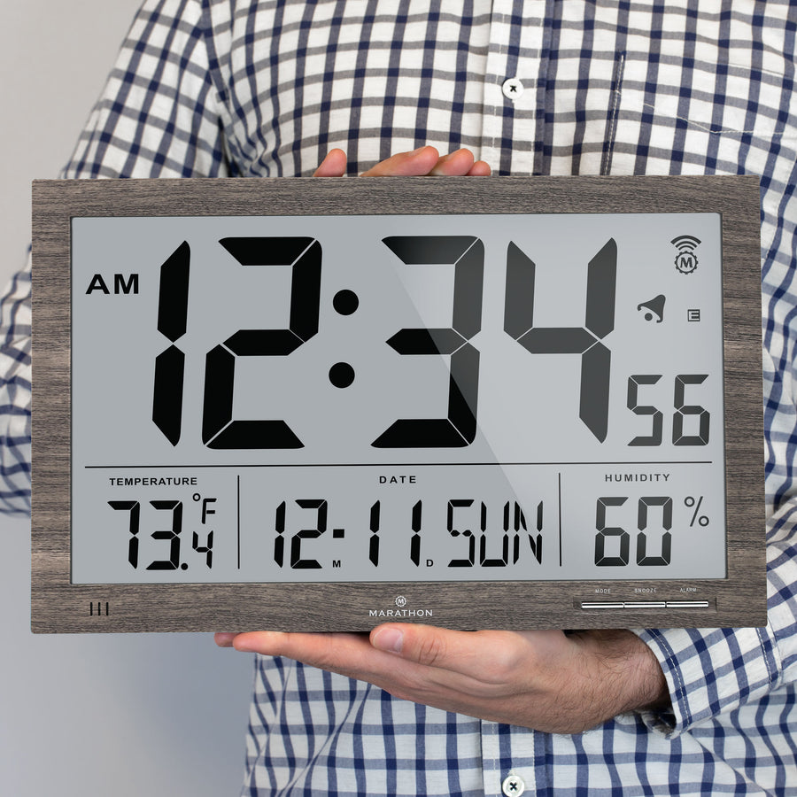 Slim Atomic Wall Clock Jumbo with Indoor Temperature & Humidity - marathonwatch