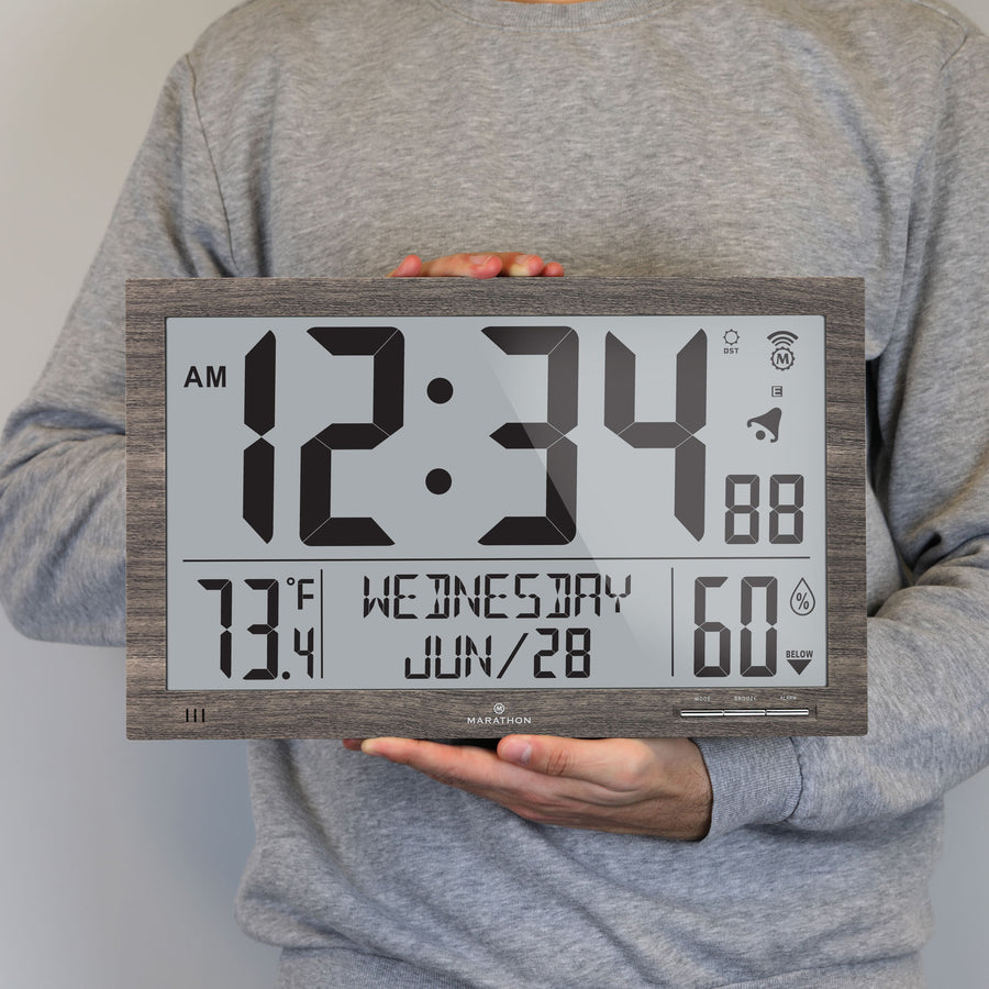 Horloge murale atomique Slim Jumbo avec température intérieure & humidité