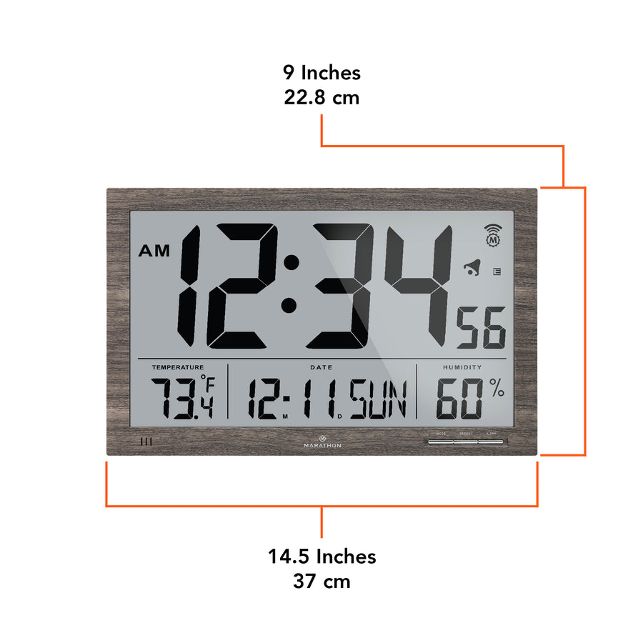 Horloge murale atomique Slim Jumbo avec température intérieure & humidité
