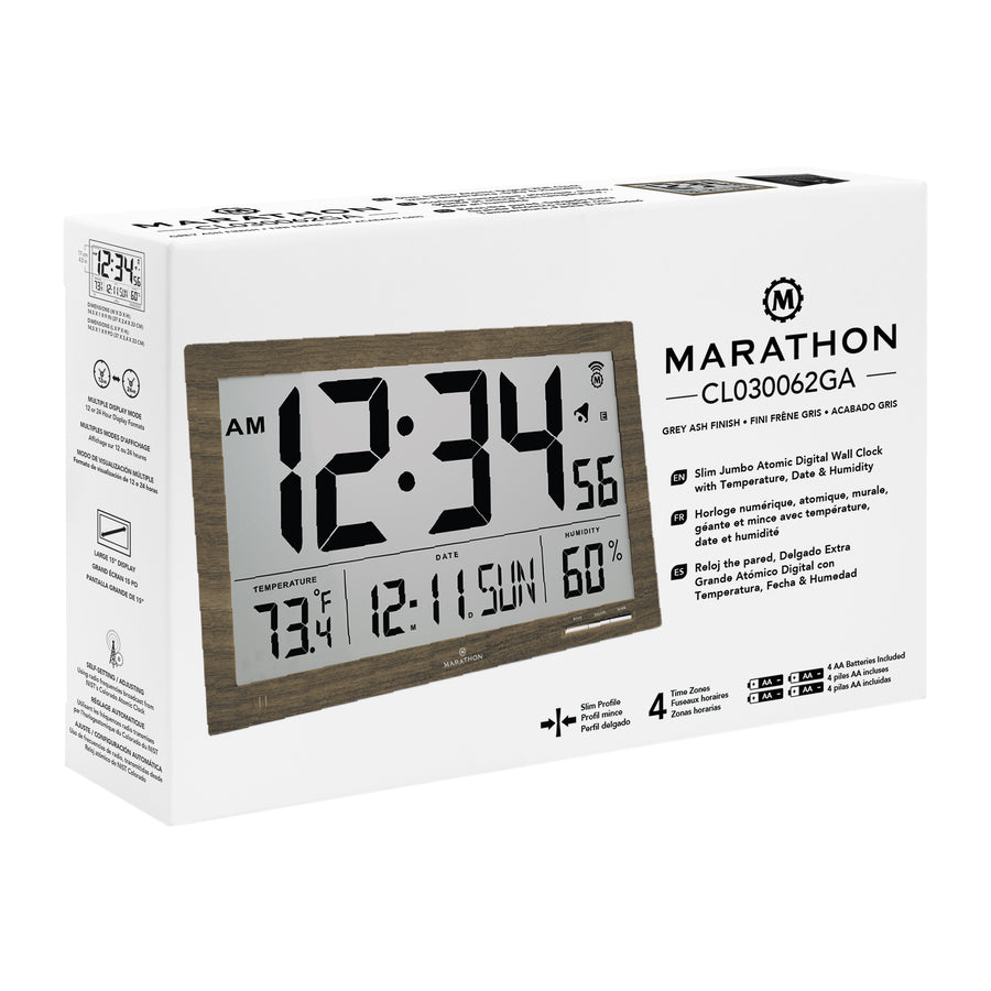Horloge murale atomique Slim Jumbo avec température intérieure & humidité