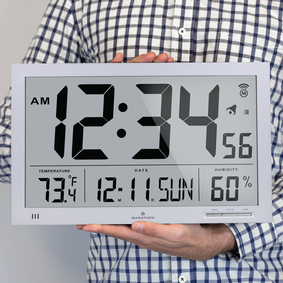 Horloge murale atomique Slim Jumbo avec température intérieure & humidité