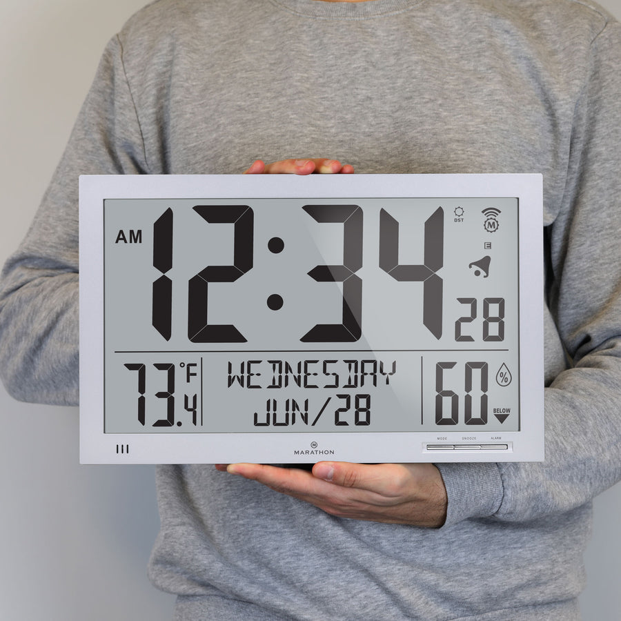 Horloge murale atomique Slim Jumbo avec température intérieure & humidité