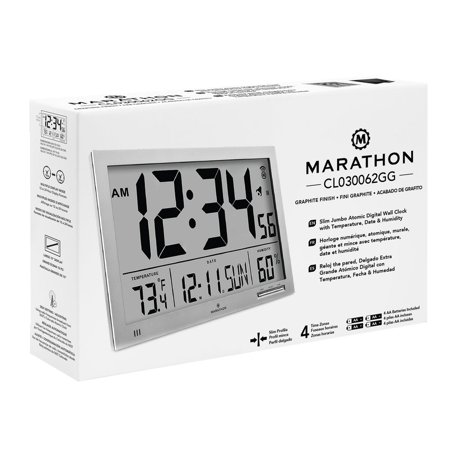 Horloge murale atomique Slim Jumbo avec température intérieure & humidité