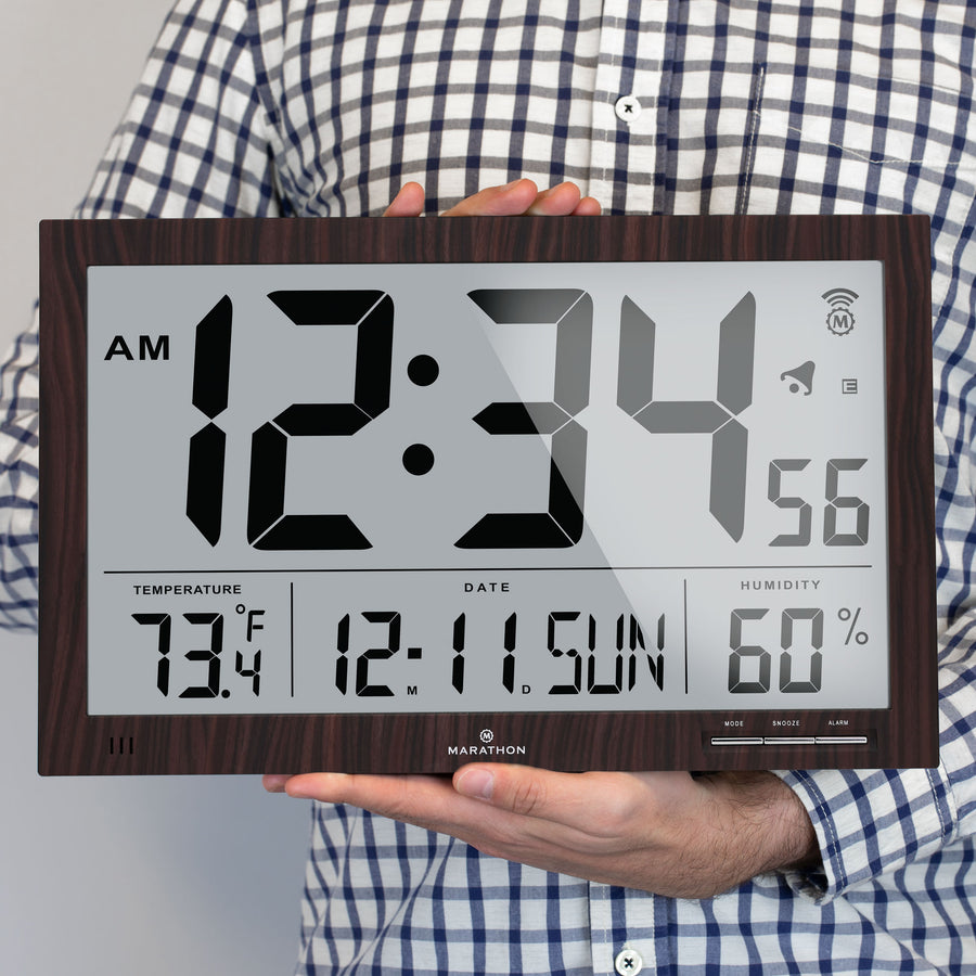 Slim Atomic Wall Clock Jumbo with Indoor Temperature & Humidity - marathonwatch