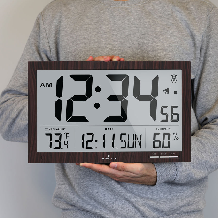 Horloge murale atomique Slim Jumbo avec température intérieure & humidité