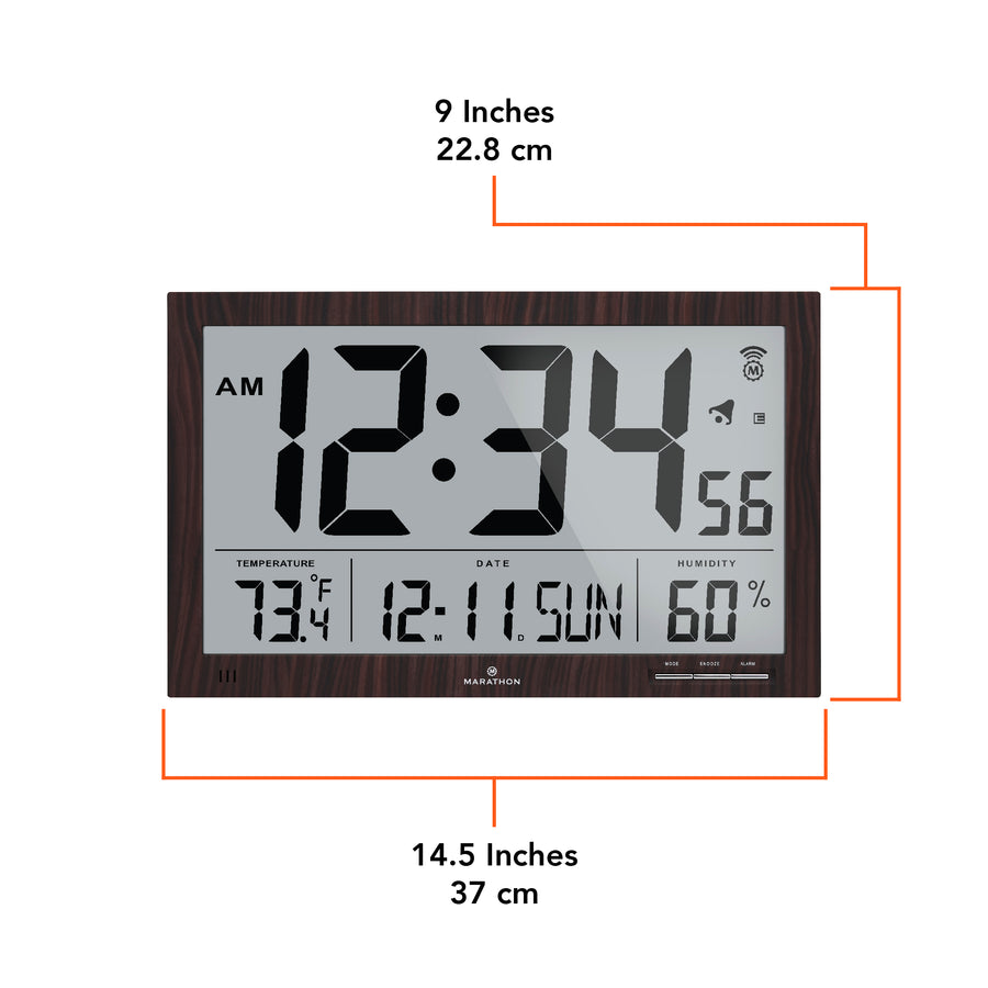 Horloge murale atomique Slim Jumbo avec température intérieure & humidité