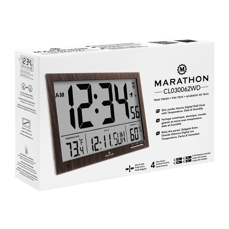 Horloge murale atomique Slim Jumbo avec température intérieure & humidité