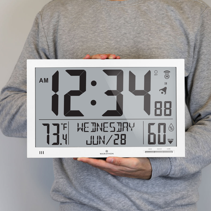 Horloge murale atomique Slim Jumbo avec température intérieure & humidité