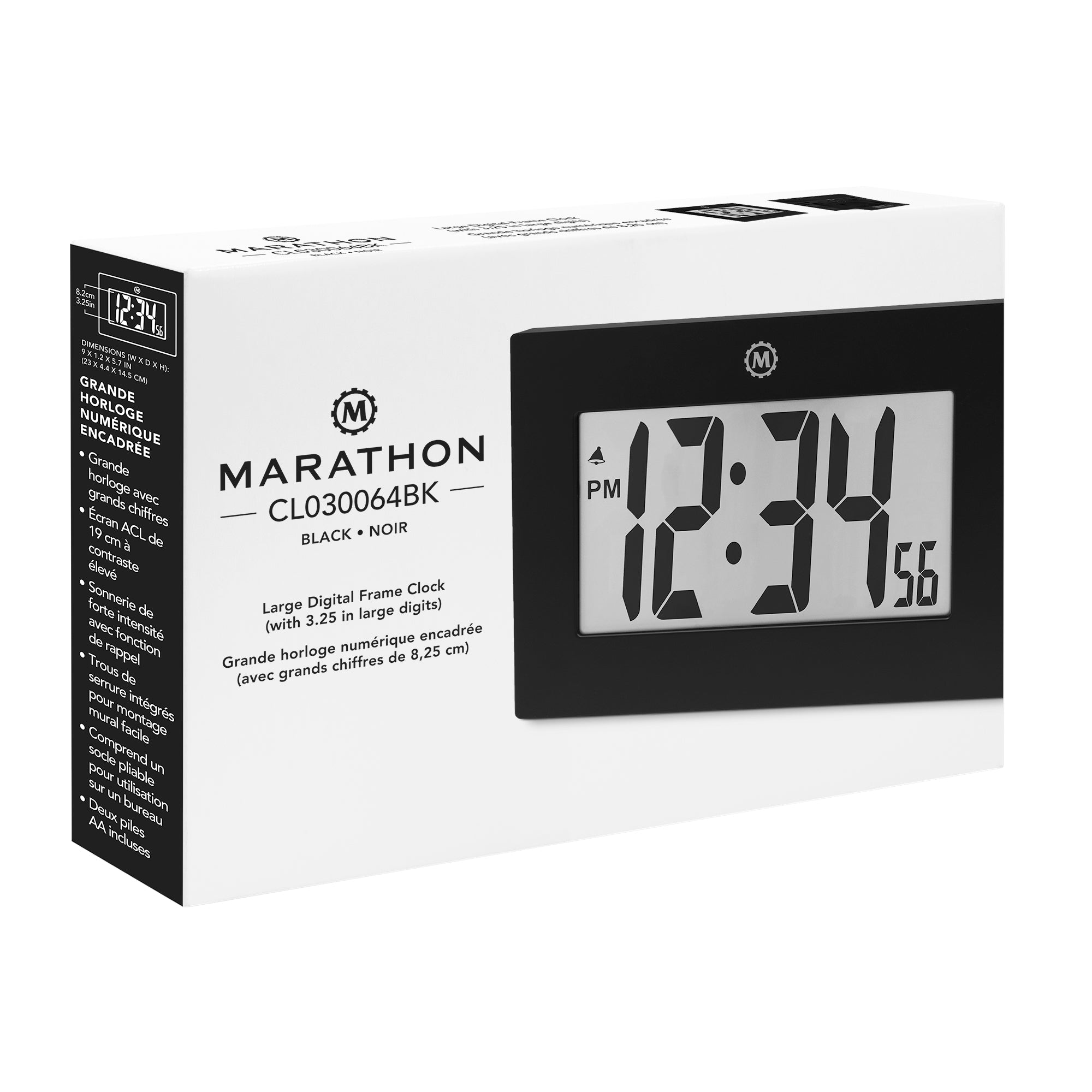 Horloge murale numérique Marathon, rectangle, argent CL030033SV