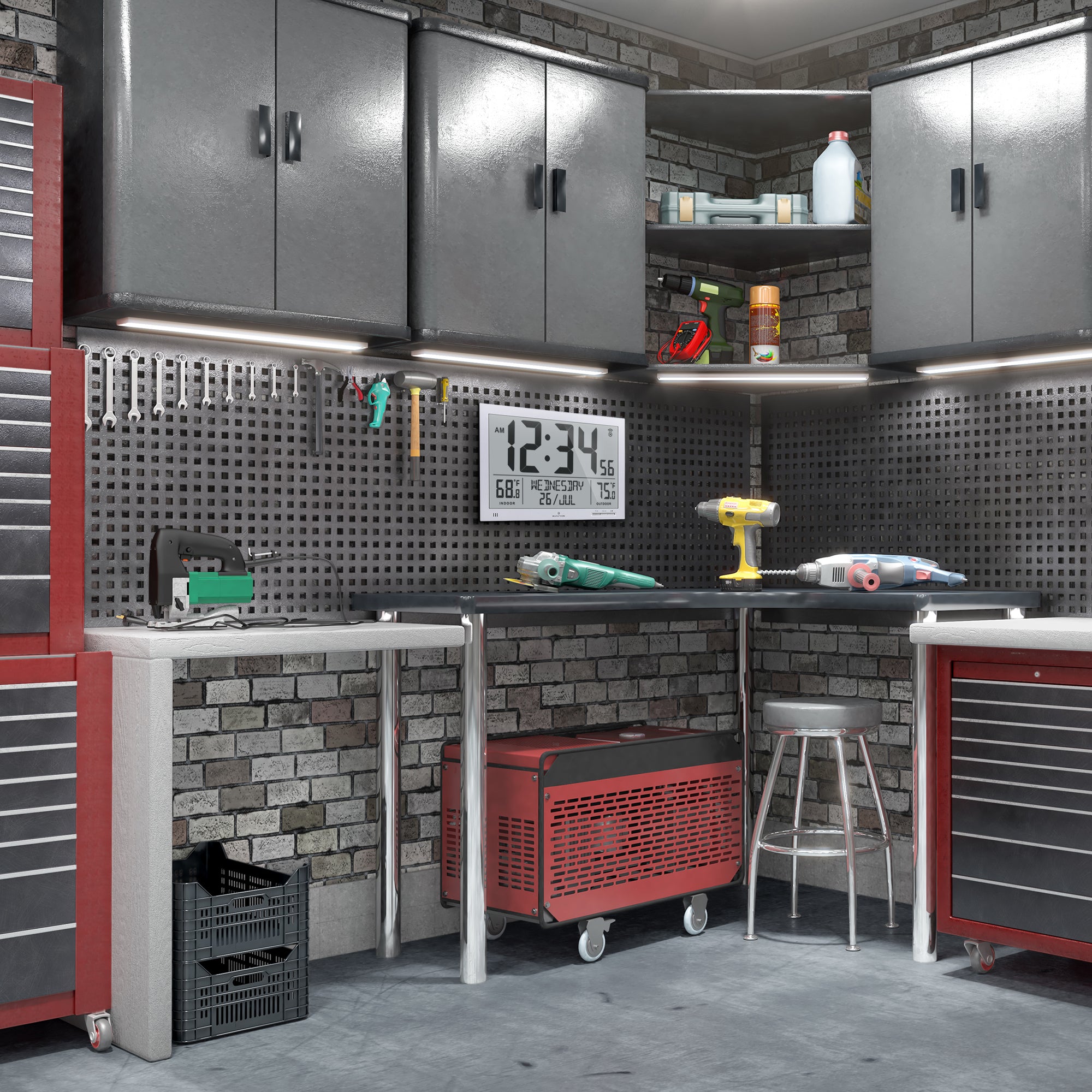 Self-Setting Full Calendar Clock with Extra Large Digits Indoor and Outdoor Temperature - Graphite Grey